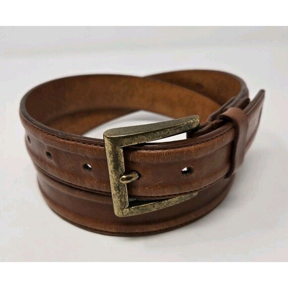 LAUREN RALPH LAUREN COGNAC BROWN LEATHER BELT MENSWEAR CLASSIC MEN 36 BRASS - Picture 1 of 16